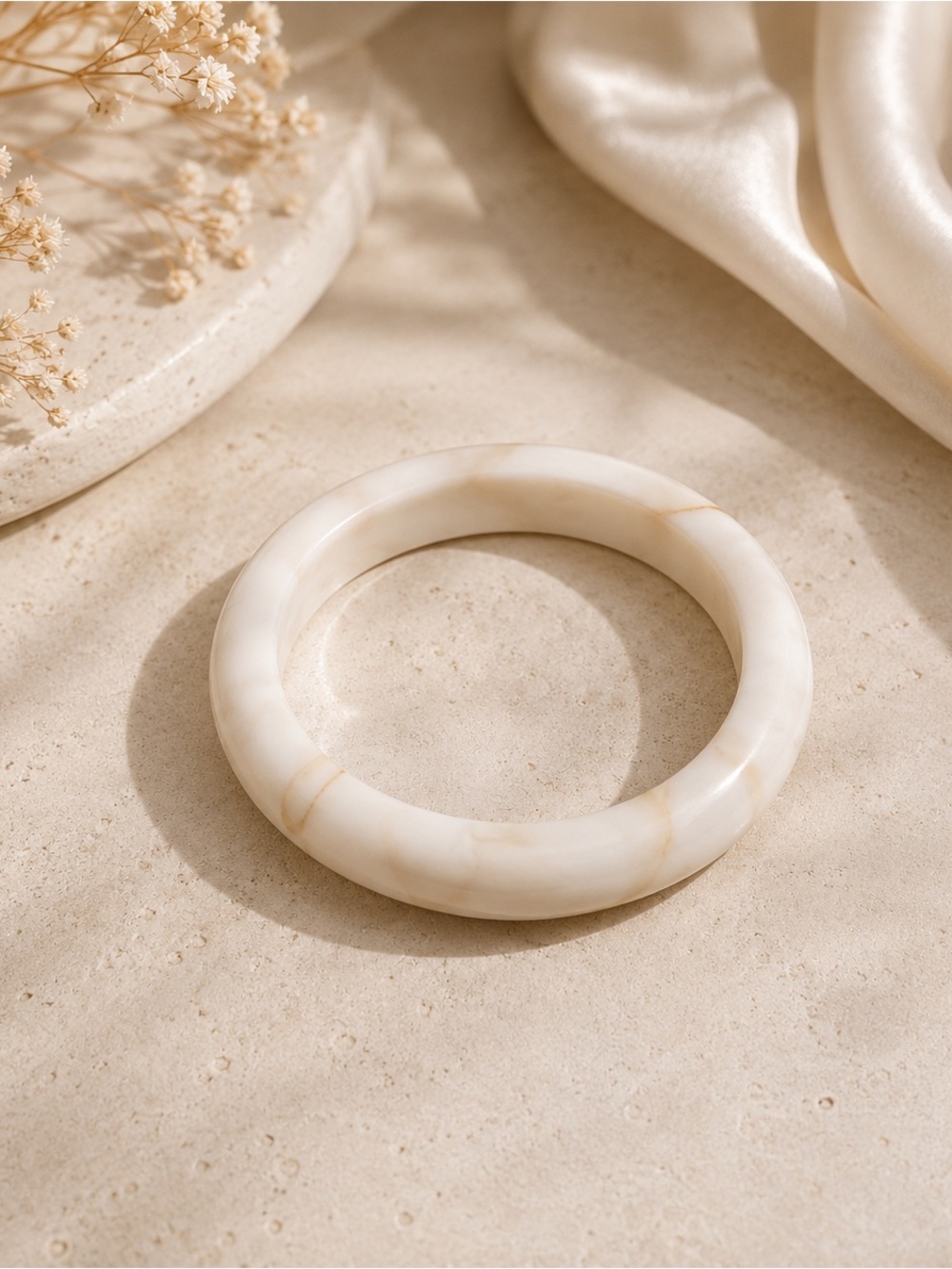 Elegant Cream Marbled Acrylic Bangle Bracelet | SMJ004